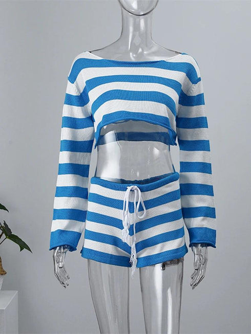 Knit Crop Top Shorts Sets